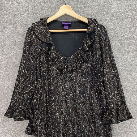 Metaphor Blouse Women L Large Black Striped V-Neck Long Sleeve Pullover Casual - Picture 3 of 9